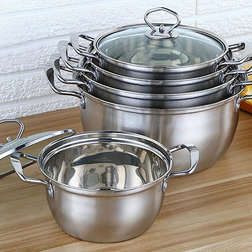 5 Piece Stainless Steel Induction-Safe Pots with Glass Lids