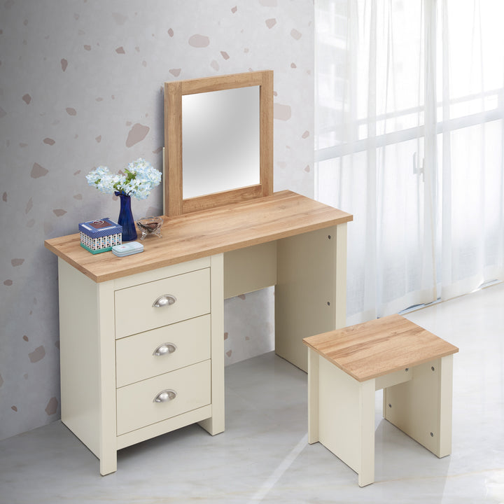 Three Drawer Vanity Dressing Table with Mirror and Stool