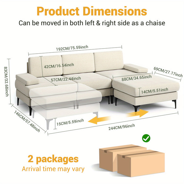 Modern Chenille Fabric L Shaped Sectional Sofa with a Hardwood Frame