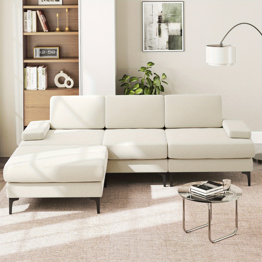 Modern Chenille Fabric L Shaped Sectional Sofa with a Hardwood Frame