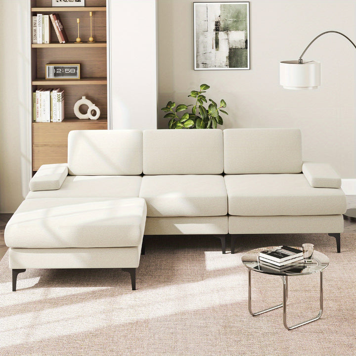 Modern Chenille Fabric L Shaped Sectional Sofa with a Hardwood Frame