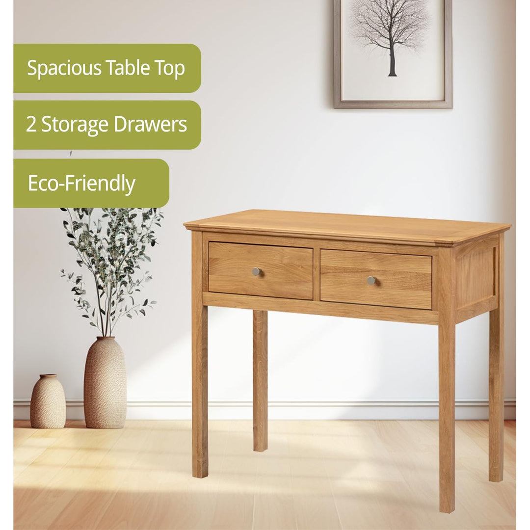 Traditional Large Oak Dressing Table with 2 Drawers